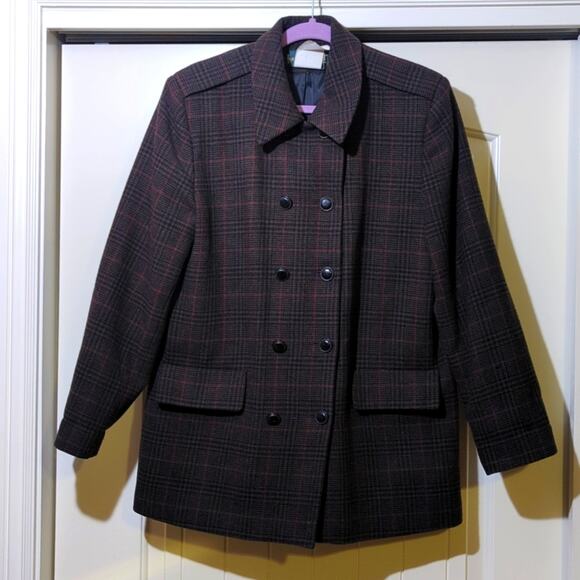 Harve Benard Vintage Wool Plaid Button Up Sleeve Patch Lined Wool Jacket Size 12 - Picture 1 of 12